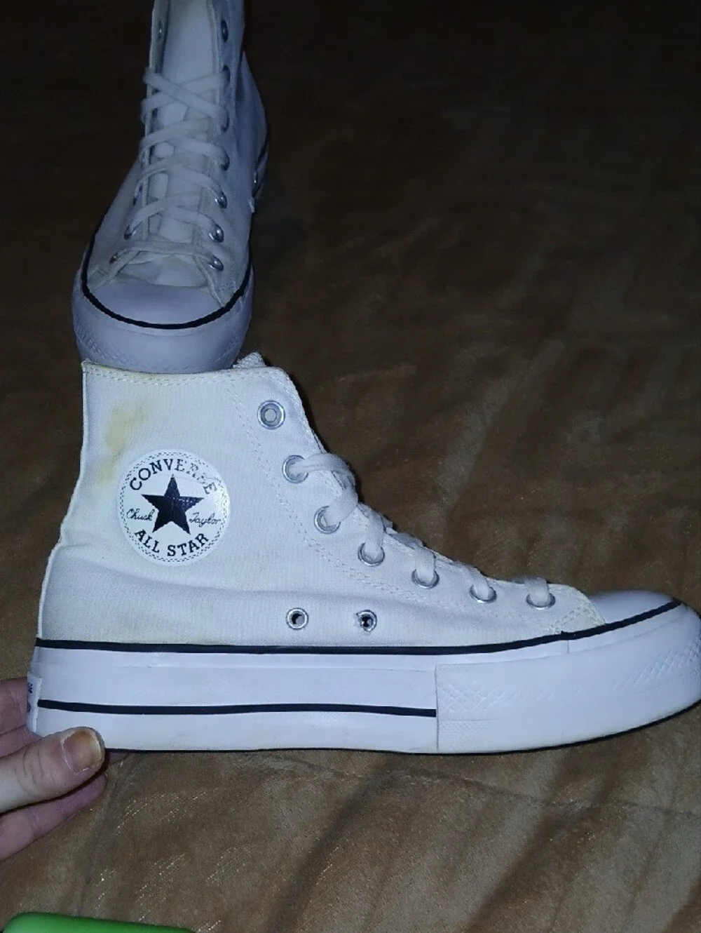 Converse White High Top All Star Platform Sneakers with Black Trim Sz: 8.5